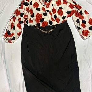 Ashley Stewart Red and White Long Sleeve Sheath Dress